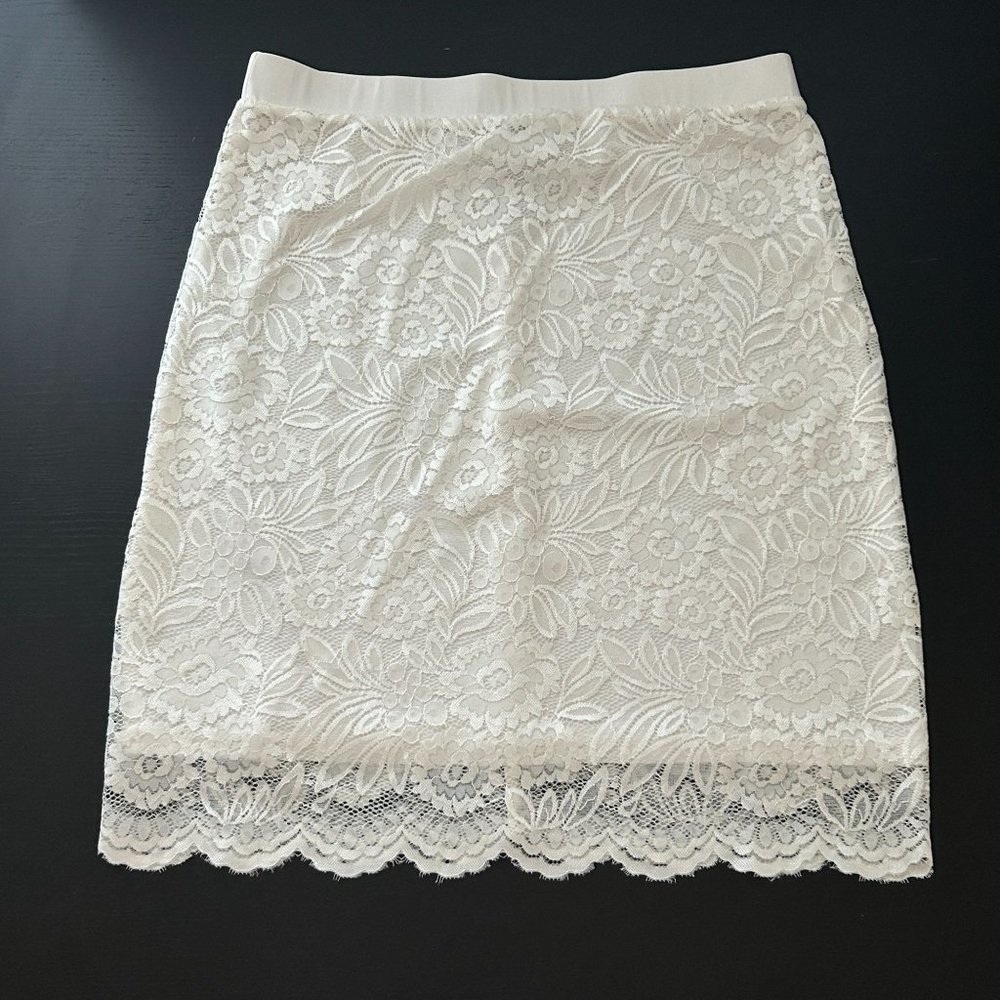 4/$25 Charlie Paige Reversible Skirt Pencil Mini White Lace Work Career Women S